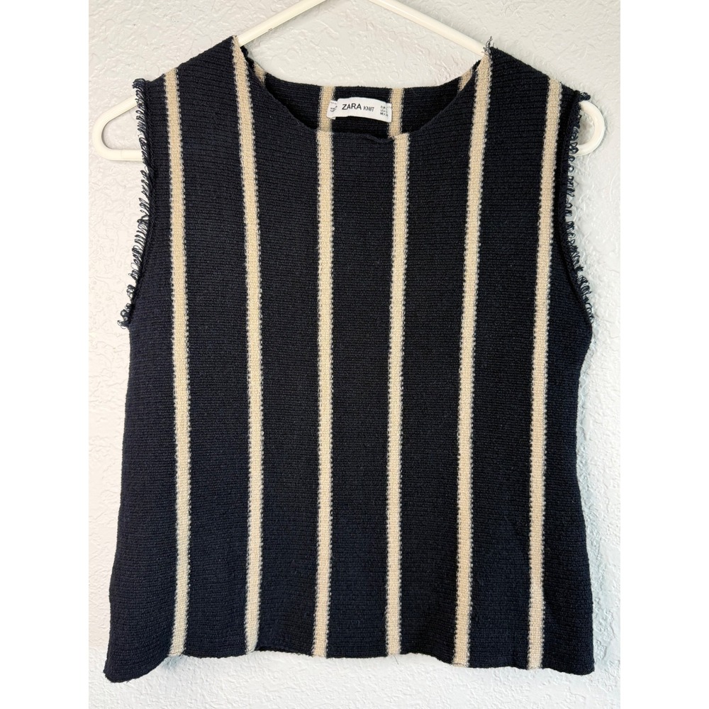 Striped ZARA KNIT Sleeveless Top Womens Small Navy Blue Excellent